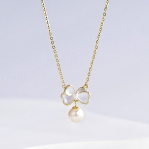 wholesale plata 925 sterling silver shell pearl pendant <b>necklace</b> Everyday Wear Flower 18k Gold Plated bridal dainty <b>necklaces</b> - Product Image 1