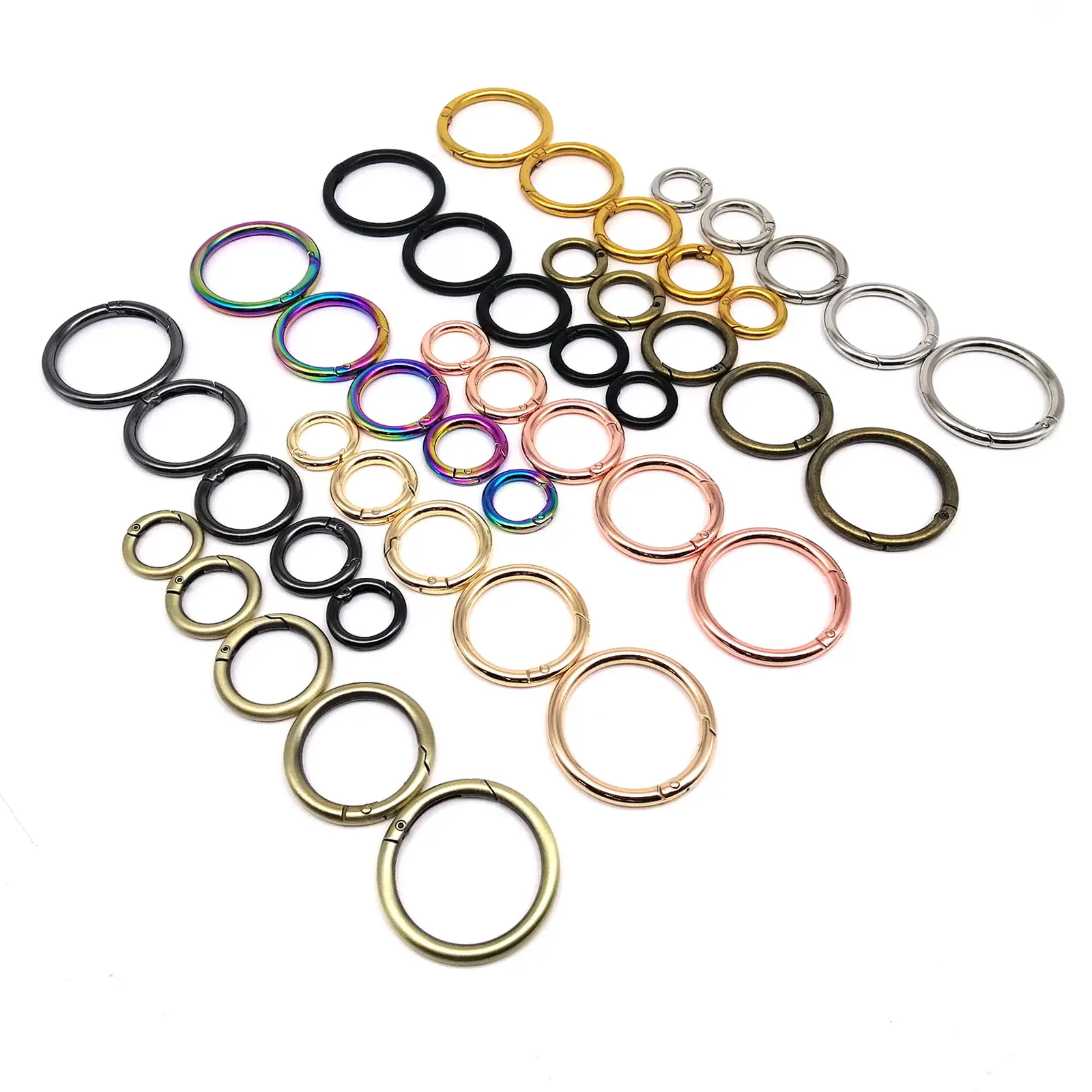 Custom Color Or In Stock Latest Zinc Alloy Spring Ring Key Ring Bag Metal Accessory Round Spring Gate Open O Ring