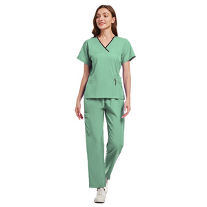 Women's Scrub Set Short Sleeve Moisture Wicking Hospital Uniforms For Nurse Beauty Dental Workwear Split Design With Label - Product Image 3