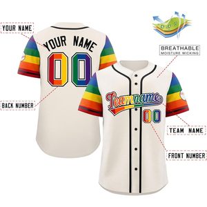Custom Baseball Jersey Unisex Adult Personalized Name Number <b>Rainbow</b> Design Breathable Sublimated Print Teamname 00 - Product Image 2
