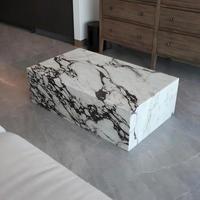 Table basse rectangulaire en marbre Calacatta Viola naturel de luxe, socle en pierre, table basse pour salon