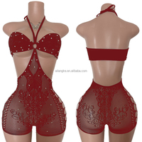Vente en gros de lingerie sexy pour femmes, vêtements exotiques, combinaison en strass, vêtements en maille