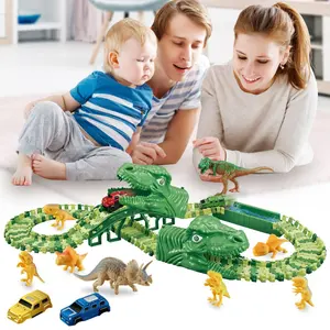 151pcs easy assemble block dinosaur track toy electric kids plastic track
