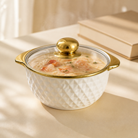 Ensemble de 3 plats en porcelaine avec couvercle et double poignée pour soupe, idéal pour hôtels et maisons