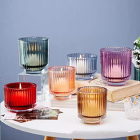 Photophore en verre côtelé pour bougie parfumée, vert vintage, pulvérisé multicolore, décoration d'intérieur, Noël, durable, écologique