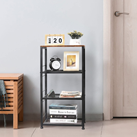 Chariot de cuisine industriel en bois à 4 niveaux avec micro-ondes, table de service îlot et chariot de rangement latéral sur roulettes