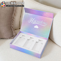 Boîte cadeau magnétique pour parfum, papier holographique irisé, emballage avec insert en EVA pour 3 flacons de parfum, logo personnalisé