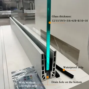 12mm Tempered Glass Bảng điều chỉnh lan can U kênh LED ánh sáng lan can hồ sơ kính lan can lan can hiên kính lan can ngoài trời