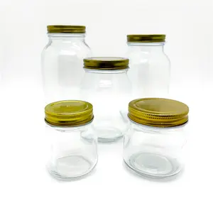 定制标志圆形透明迷你食品储存4盎司8盎司16盎司宽口玻璃梅森罐带盖蜂蜜罐