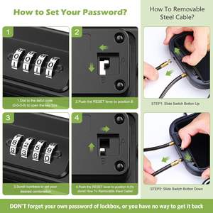 Coffre-fort portable grand format avec serrure à combinaison, câble métallique amovible, étanche et antivol pour la maison, le bureau, l'hôtel et les voyages - Product Image 5