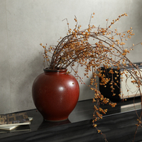 Ensemble de vases en céramique faits à la main Wabi Sabi Rouge Rouille, Poterie émaillée mouchetée pour la décoration de table de salon et de la maison