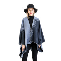Idée cadeau pour la fête des mères : poncho châle réversible en acrylique de luxe, cape en tricot doux, bordure géométrique, personnalisable, bicolore