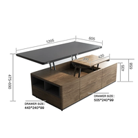 Mesa de Centro Moderna con Tapa Elevable, Multifuncional e Inteligente, con 3 Cajones en Color Nogal y Negro