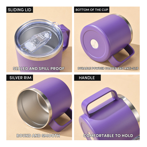 En gros, Tasse à café isotherme personnalisée en acier inoxydable à double paroi de 14 oz, avec poignée, couvercle et paille, pour boissons glacées et de voyage - Product Image 3