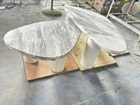 Table basse moderne à double plateau en marbre travertin coloré