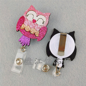 Cross-border exclusive 32mm round <b>ID</b> card buckle, cartoon owl high-end easy-open buckle creative anti-loss name tag/card - Product Image 3