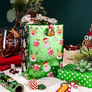 Papel de Regalo Navideño con Diseño de Renos, Puntos Verdes y Bastones de Caramelo, 17 Pulgadas x 32.8 Pies, para Manualidades y Regalos - Product Image 2