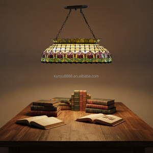 Lámpara de Araña Tiffany de 38 Pulgadas con Diseño de Tulipanes, Hecha a Mano, con 4 Luces, de Vidrio Emplomado, para Comedor, Hotel, Villa - Product Image 2