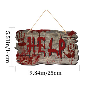 Panneau de porte d'Halloween imitation bois avec empreinte de main ensanglantée, étiquette en papier à suspendre pour maison hantée, décoration effrayante, décoration d'Halloween - Product Image 5