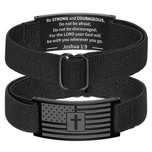 Nueva llegada de regalos de joyería cristiana de graduación, pulseras de muñeca ajustables con correa elástica negra para hombres y niños - Product Image 1