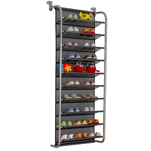 Organisateur de chaussures à 10 niveaux à suspendre sur la porte, étagère murale pour chaussures avec crochets métalliques, support de rangement suspendu pour placard - Product Image 1