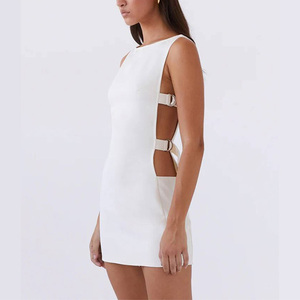 OEM estate <span class=keywords><strong>donna</strong></span> tinta unita in tessuto naturale senza maniche alla moda Sexy ritagliato abiti <span class=keywords><strong>Casual</strong></span> on-line all'ingrosso fornitore - Product Image 5