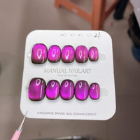 Faux ongles en acrylique multicolores œil de chat, courts, forme amande, 10 pièces, pré-dessinés, réutilisables, couvrance totale