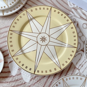 Assiettes à dessert et à dîner en porcelaine fine, motif varié, bordure dorée, vaisselle en céramique en porcelaine fine - Product Image 3