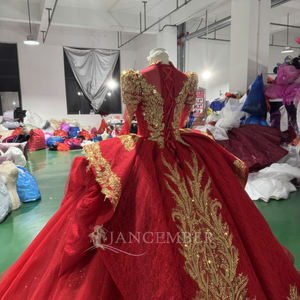 Abito da Sposa Rosso Jancember XS251, Vestito da Sposa Ricamato di Lusso, Abito da Ballo in Pizzo, Vestido De Novia per Matrimonio, Cerimonie e Feste - Product Image 4