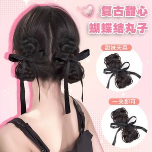 Moño de cinta con doble lazo y clip para mujer, extensión de cabello sintético estilo cola de caballo con encaje - Product Image 1