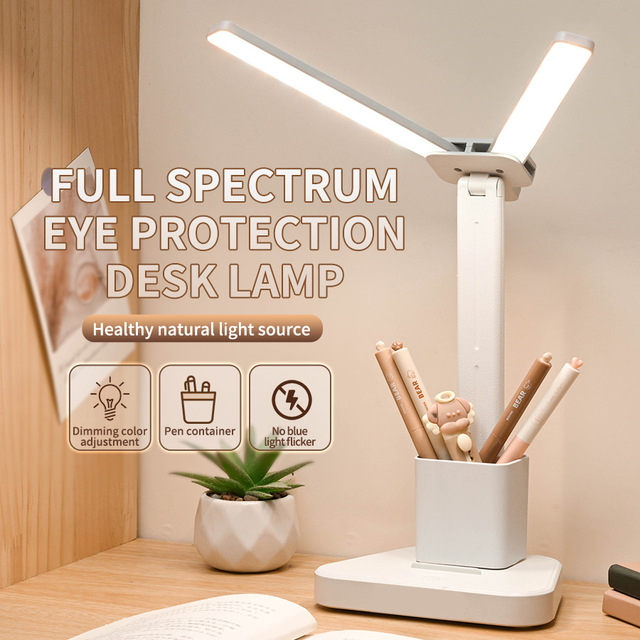 LED Eye-protecting Modern Simple Rechargeable Double-head Student Dormitory Desk Lamp with Warm White Light