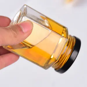 Recipientes de vidro hexágono transparente, frasco de mel vazio com tampa 45ml 60ml 85ml 2022 ml 100m, venda quente, 180
