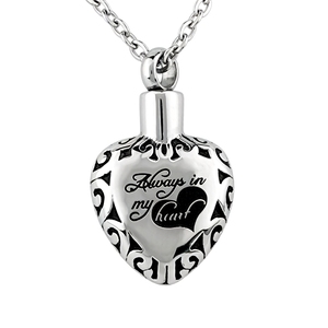 Always My Heart ステンレススチール シルバーメッキ 火葬骨壷ネックレス メモリアル記念品 灰ペンダント ハートメモリアル記念品 ギフト - Product Image 1