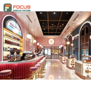 Mostrador de Servicio para Cafetería Boutique, Área de Exhibición de Botellas de Sirope con Frente de Vidrio Templado, Mostrador Comercial para Cafetería - Product Image 2
