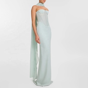 Wholesale Women <strong>Dress</strong> Enchanting Strapless Corset Mint <strong>Dress</strong> with <strong>Floaty</strong> Scarf for High-Profile Events Evening Gown - Product Image 2