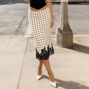 Women Y2K Polka Dot <b>Lace</b> Patchwork Satin Skirt Low Waist <b>Elastic</b> Slim Fit Summer Mini Skirt - Product Image 4