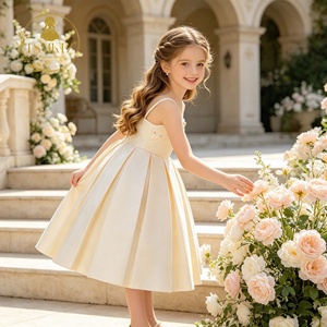 Vestido de satén con cuello cuadrado y cuentas, sin espalda, estilo princesa para niñas, vestidos de verano para fiestas, vestidos para niñas de 10 años, ropa infantil. - Product Image 2