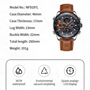 NAVIFORCE – montre de Sport pour hommes, affichage double lumineux, étanche, à Quartz, en cuir véritable, 2022 - Product Image 3