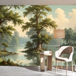 <span class=keywords><strong>Mural</strong></span> Autoadhesivo Impermeable con Paisaje de <span class=keywords><strong>Lago</strong></span> y Bosque Tranquilo, Papel Tapiz con Escenas de la Naturaleza - Product Image 4