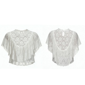 <b>White</b> <b>Lace</b> Layered Women T Shirt Short Sleeve Knitted <b>Top</b> Floral Sheer Peplum Tee Summer Wear - Product Image 3
