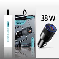 Petit chargeur de voiture à canon en acier avec emballage 38W double chargeur de voiture à charge rapide A + C