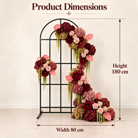 Rangkaian Bunga Buatan Tangan Mawar Dahlia Anthurium Hydrangea dengan Lilin Tinggi Hitam untuk Dekorasi Meja Pernikahan