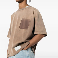 T-shirt vintage pour hommes OEM personnalisé épaules tombantes surdimensionné avec logo vieilli délavé à l'acide délavé