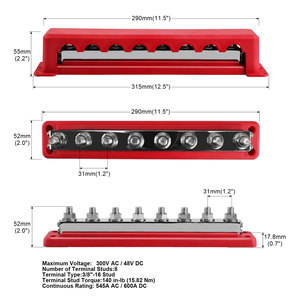 M10 600A Busbar Red Black 8 Channel <b>Power</b> Distribution <b>Block</b> For Cars Rvs Boats Charging - Product Image 2