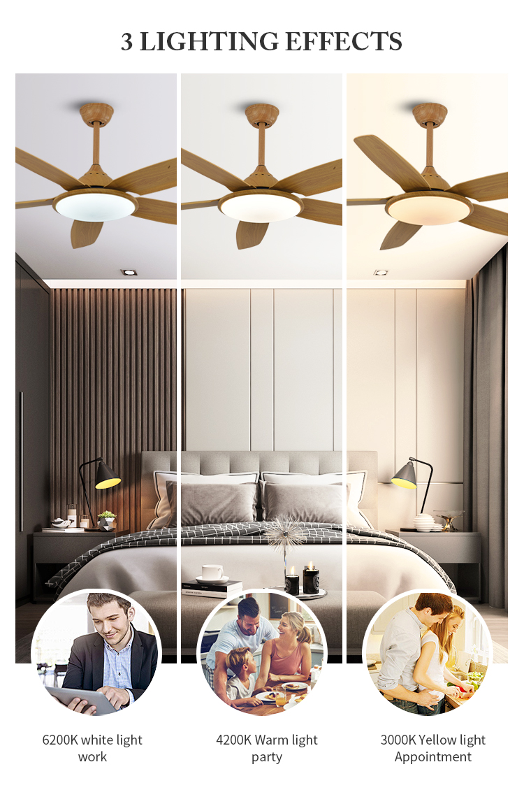 Breezelux modern PC blade indoor decorative ceiling fan led ceiling lights with fan industrial 52 inch led ceiling fan