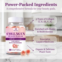 Gummies de collagène liquide Qbioflex saveur pêche, multi-collagène types I, II, III, V, X, biotine, vitamine, complément pour la peau, les cheveux et les ongles