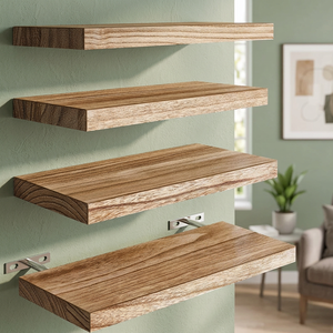 Étagères flottantes modernes en bois à quatre niveaux, robustes et multifonctionnelles, pour la cuisine, la salle de bain, le salon, montage mural - Product Image 3