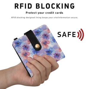 Fashion Ink Flower Custom Print Slim Girls Small Short Wallet PU <b>Leather</b> Zipper Closure Card Holder Women Purse with <b>Key</b> <b>Chain</b> - Product Image 4