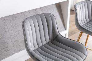 26 Inch Set of 2 Adjustable Velvet Fabric Bar <b>Stools</b> with Chrome Footrest Golden Legs Modern Design for <b>Dining</b>/Living Room Use - Product Image 6