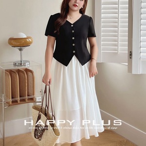 Runqi – haut à manches courtes et col en v pour femmes, grande taille, noir, couleur unie, polyester, N8728 - Product Image 4